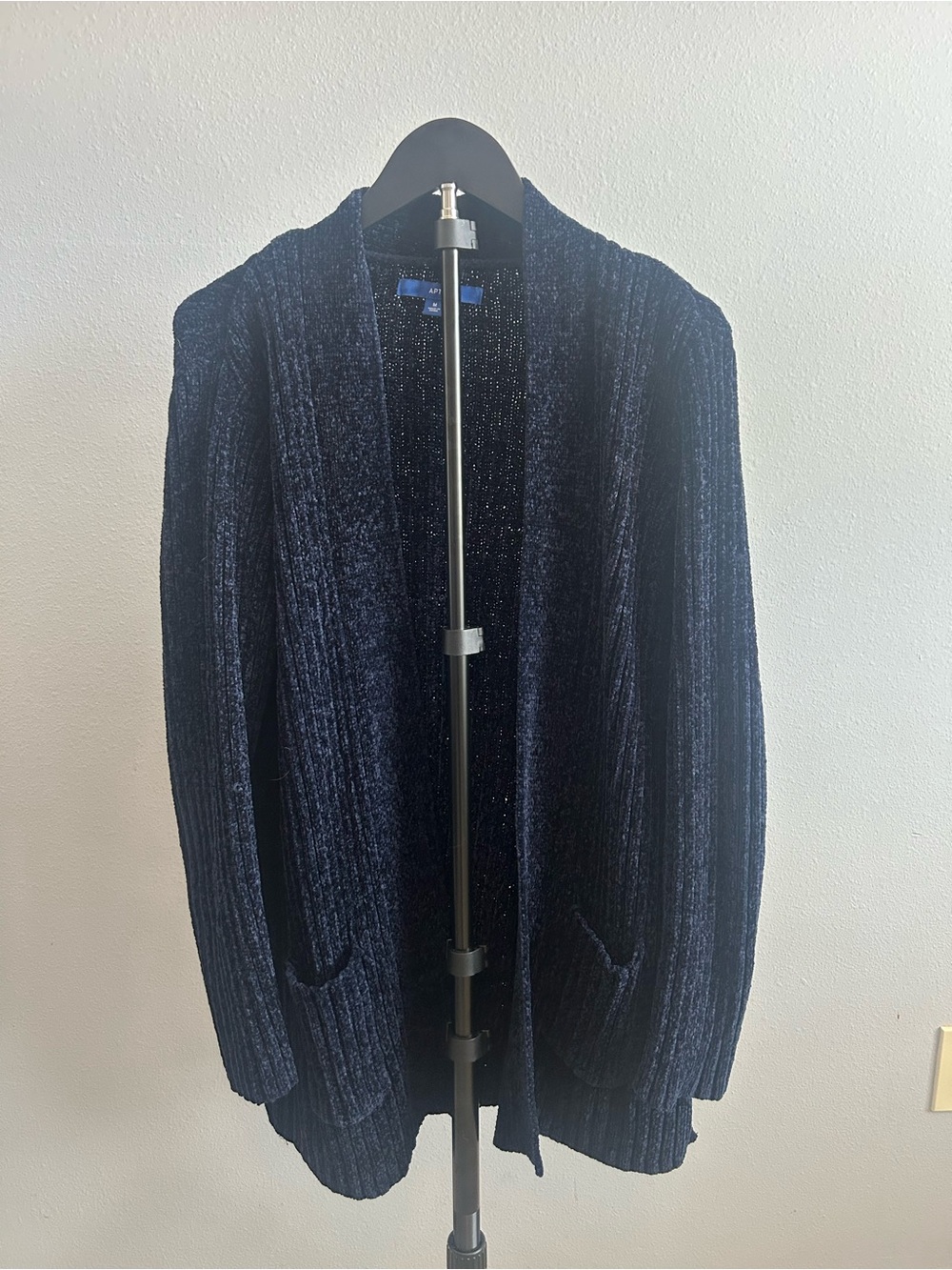 Women’s Navy Open-Front Chenille Cardigan Sweater